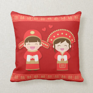 Coussin Décor mignon de mariage de couples de chinois