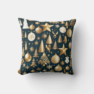 Coussin Décor motif de Noël or et ornements noirs