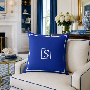 Coussin Décor personnalisé de monogramme bleu nautique