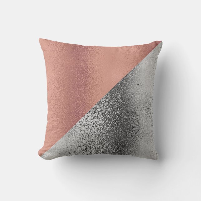Coussin Décorateur métallique rose or et argent (Recto)