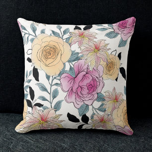Coussin décoratif à motif de rose vintage élégant 