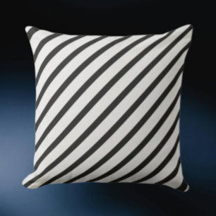 Coussin décoratif à rayures diagonales noir et bla