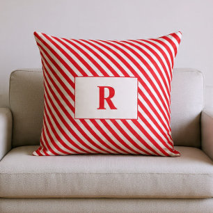 Coussin décoratif à rayures rouges et blanches ave