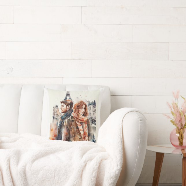 Coussin décoratif Amour à l'aquarelle à Paris (Canapé)