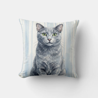 Coussin Décoratif Aquarelle Chat Bleu Russe