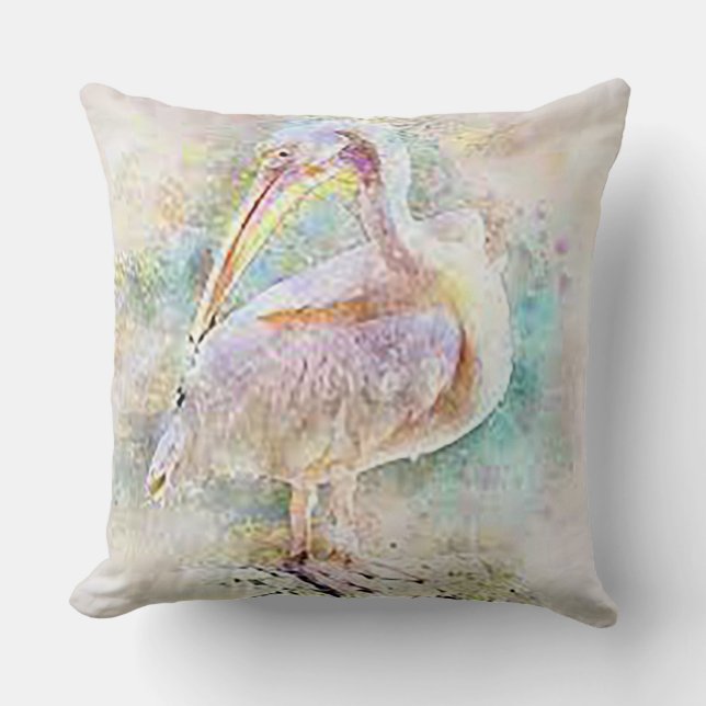 Coussin décoratif au pélican aquarelle (Recto)