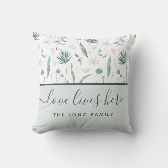 Coussin décoratif avec nom « L'amour habite ici » (Recto)