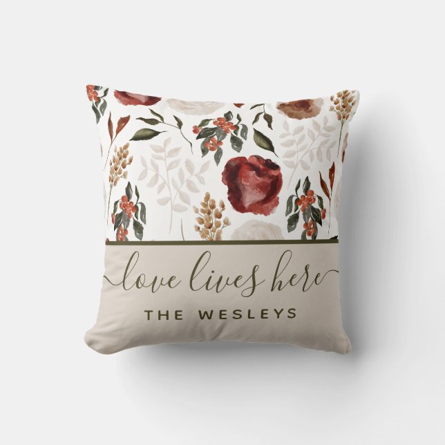 Coussin décoratif avec nom « L'amour vit ici » (Recto)