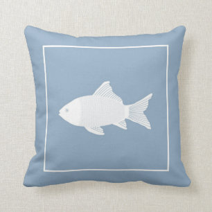 Coussin décoratif avec poisson blanc sur bleu