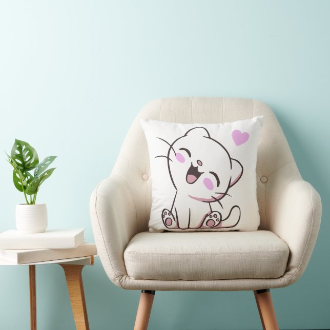 Coussin décoratif avec un petit chaton blanc migno (Chaise)