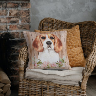 Coussin décoratif Beagle & Fleurs à motif aquarell