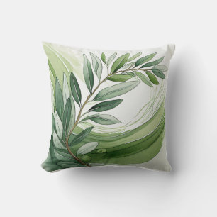 Coussin décoratif   Branche d'olivier à l'aquarell