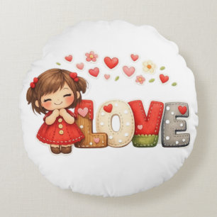 Coussin décoratif Chibi Girl & Cœur "AMOUR" doux