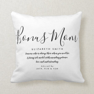 Coussin décoratif citation Bonus Mom Stepmom noir 