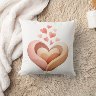 Coussin décoratif Cœurs emboîtés Corail pêche Amou