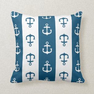 Coussin décoratif d'Ancre nautique de bleu marine