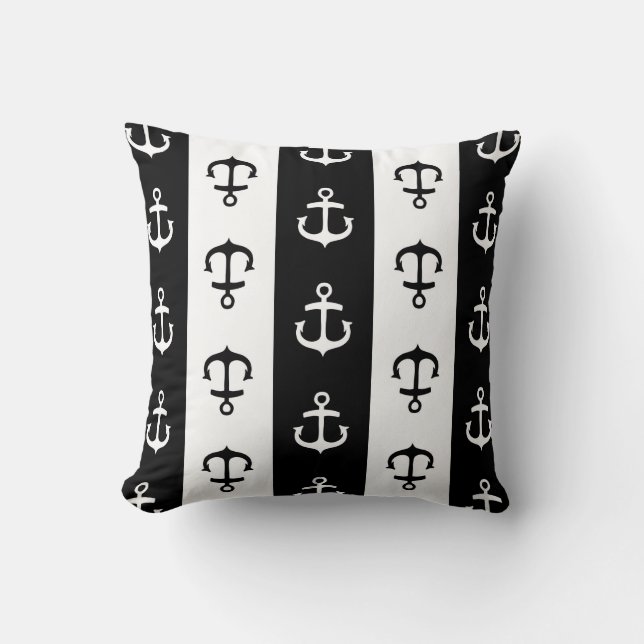 Coussin décoratif d'Ancre nautique noire et (Recto)
