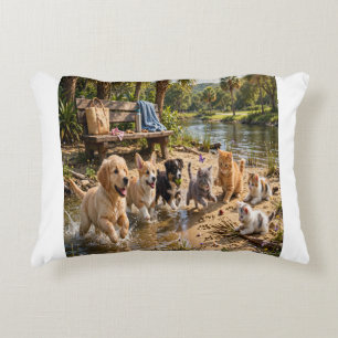 Coussin décoratif de chiots et chatons au bord de