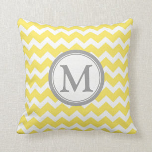 Coussin décoratif de monogramme gris jaune de