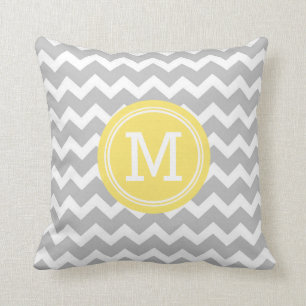 Coussin décoratif de monogramme jaune gris de
