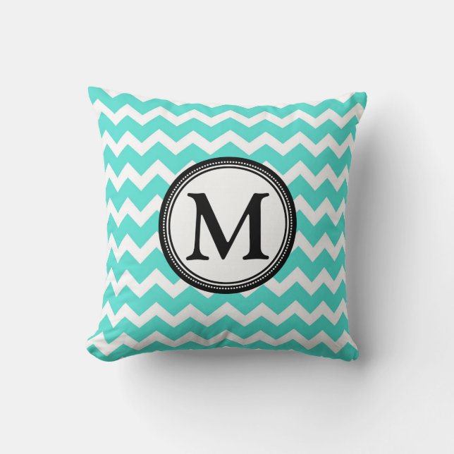 Coussin décoratif de monogramme noir de Chevron (Recto)