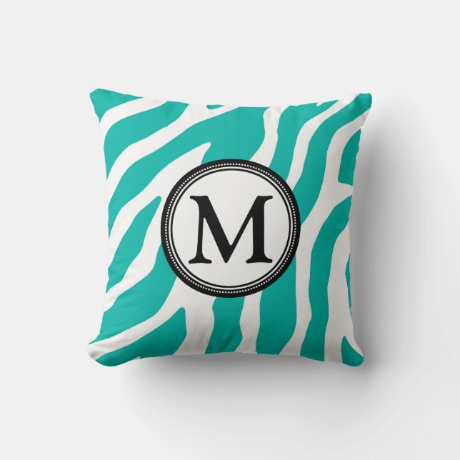 Coussin décoratif de monogramme noir turquoise de (Recto)