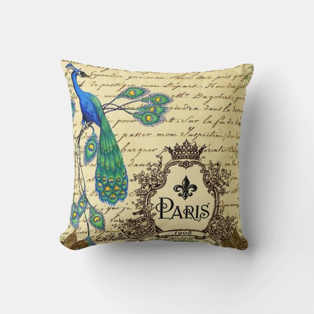 Coussin décoratif de Paris de paon français de (Recto)