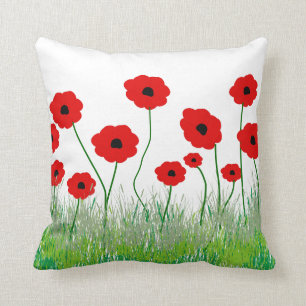 Coussin décoratif de pavots rouges