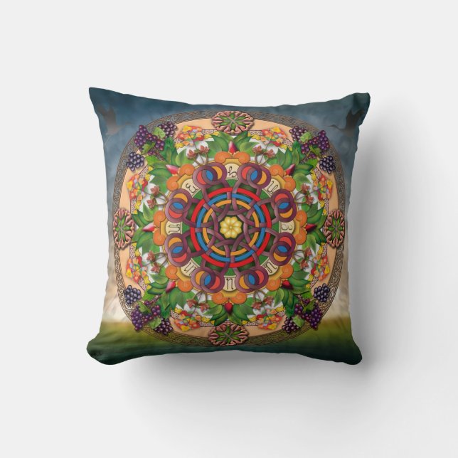 Coussin décoratif de raisins arméniens de mandala (Recto)