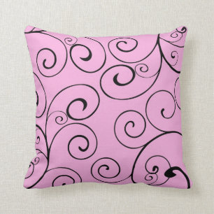 Coussin décoratif de remous de rose et de noir