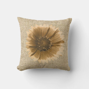Coussin décoratif de tournesol rustique Burlap