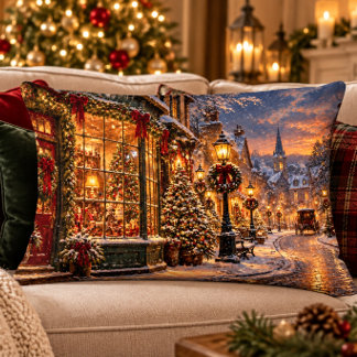 Coussin décoratif de village de Noël victorien 16x