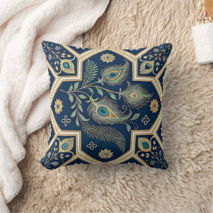 Coussin Décoratif Élégant à Plume de Paon