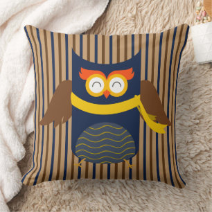 Coussin décoratif en coton à rayures et chouette S