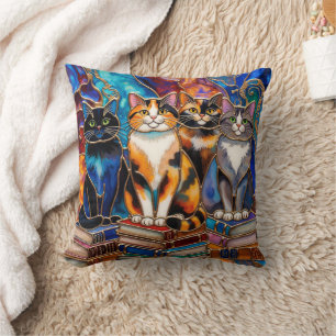 Coussin décoratif étagère à livres avec chats mign
