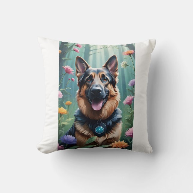 Coussin décoratif fleuri allemand Shepherd Dog (Recto)