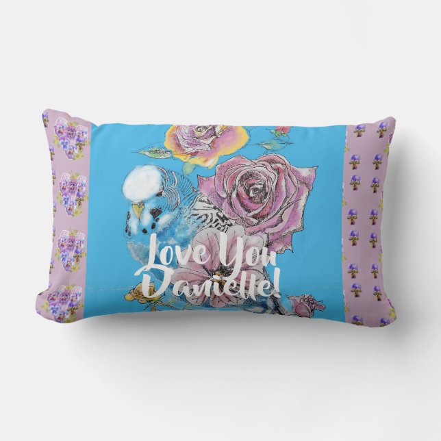 Coussin décoratif fleurs florales lilas Budgie ble (Recto)
