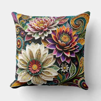 Coussin décoratif floral Boho Botanique Zentangle
