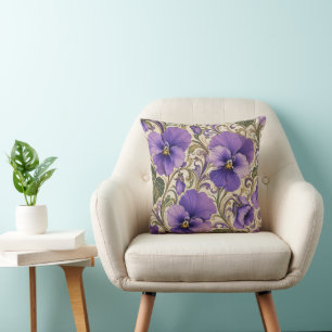 Coussin Décoratif floral violet Art Nouveau