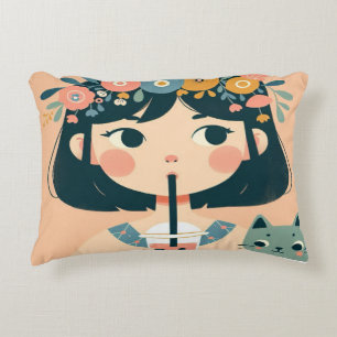 Coussin décoratif “La jeune fille au bubble tea“
