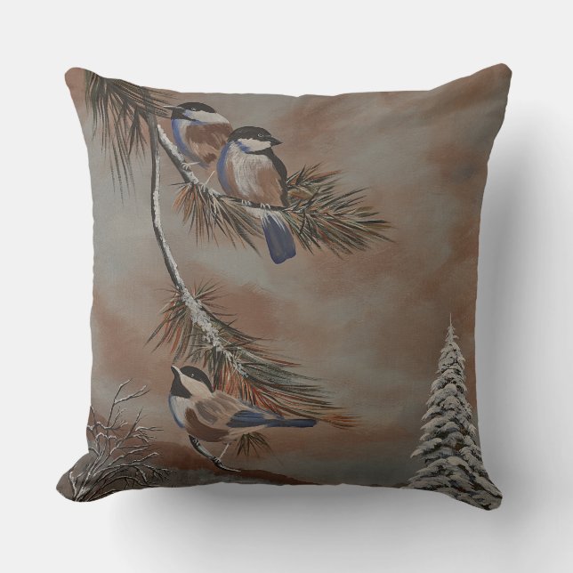 Coussin décoratif oiseaux d'hiver (Recto)