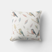 Coussin décoratif Oiseaux et Feuilles pastel inspi