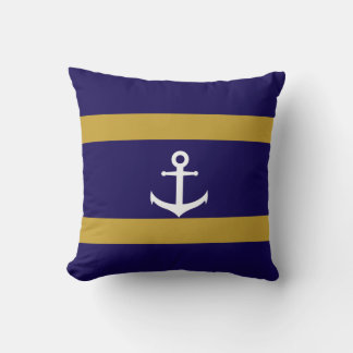 Coussin décoratif rayé bleu et or nautical