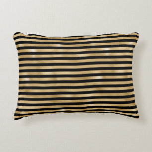 Coussin décoratif rayé noir et or