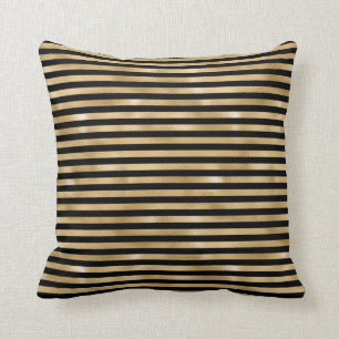 Coussin décoratif rayé noir et or
