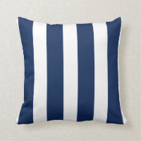 Coussin décoratif rayé vertical bleu marine et bla