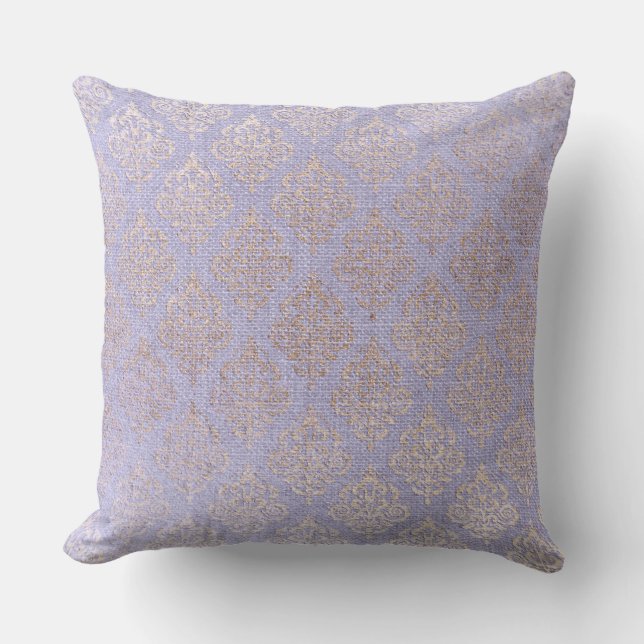 Coussin décoratif réversible Lilac Gold Damask (Recto)