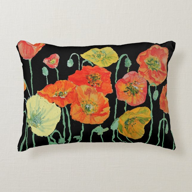 Coussin décoratif rond aux pavots orange et noir (Devant)