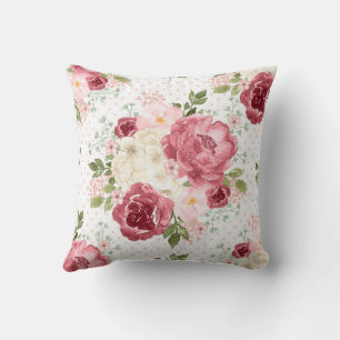 COUSSIN DÉCORATIF ROSES PINK AQUARELLE FLORAL VINT