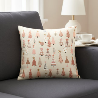 Coussin décoratif Sapins de Noël Rose Scandinave